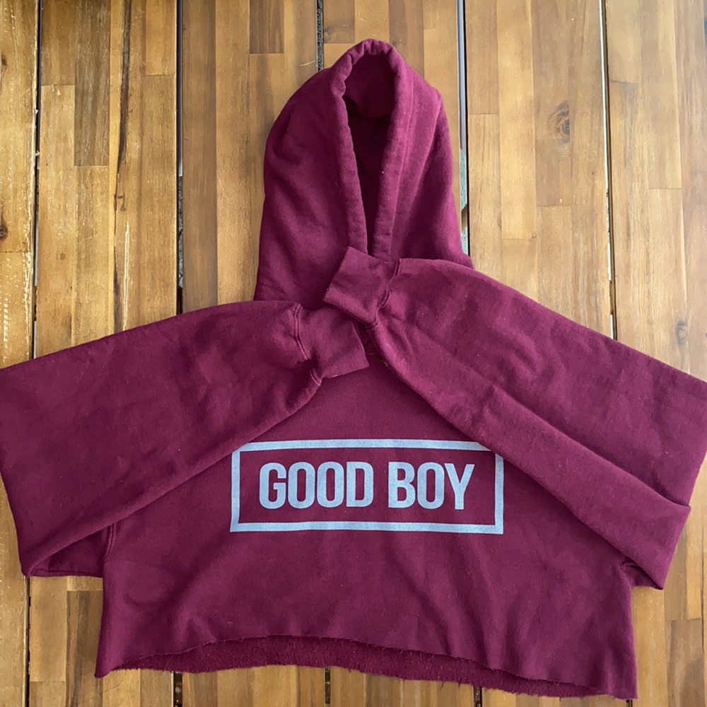 Good Boy Graphic Cropped Hoodie - Maroon